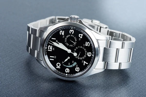 Closeup Military Field Style Wristwatch Luxury Automatic Wristwatch Men — Stock Photo, Image