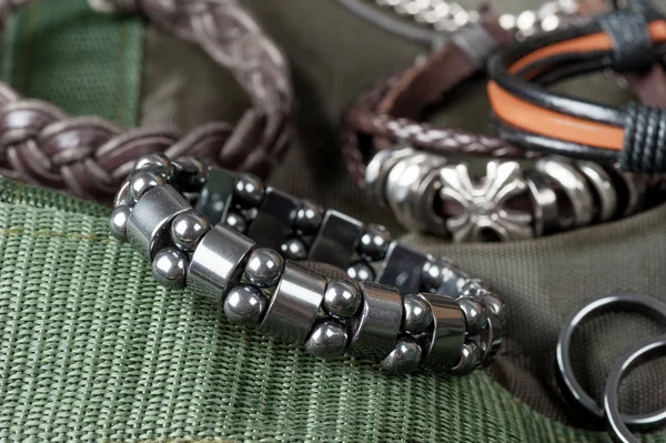 Closeup Chrome Bracelet Men Men Accessories — Stock Photo, Image