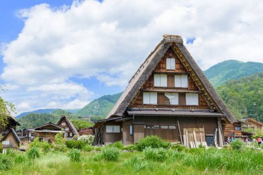 Gifu, Japonya - 16 Mayıs 2016: Shirakawago görünümü (Shirakawa köyü) Dünya Miras köy yaz. Shirakawago Gifu ili, Japonya konumlanan bir köydür.