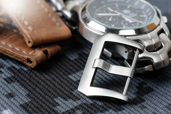 Nahaufnahme Edelstahlschnalle Pre Style Für Uhrenarmband — Stockfoto