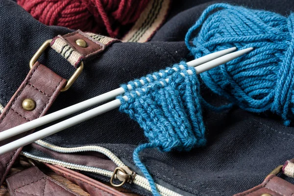 Blue Knitting Wool Knitting Needles Knitting Equipment — Stock Photo, Image