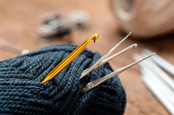 Équipement Pour Tricoter Crocheter Crochet Fil Laine Aiguille — Photo