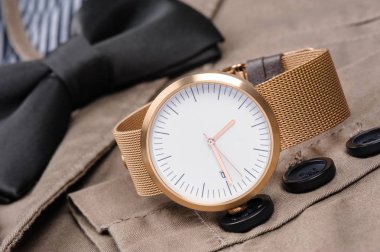 closeup fashion wristwatch, beautiful wristwatch for unisex clipart