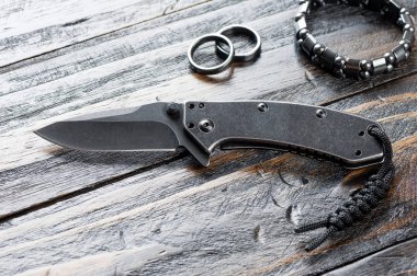 Paslanmaz çelik çakı blackwash ile bitirmek bıçak ve kolu