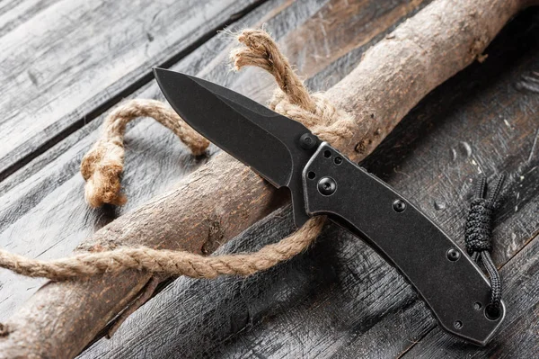 Paslanmaz Çelik Çakı Blackwash Ile Bitirmek Bıçak Kolu — Stok fotoğraf