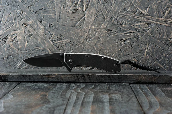 Canivete Aço Inoxidável Com Acabamento Blackwash Lâmina Alça — Fotografia de Stock