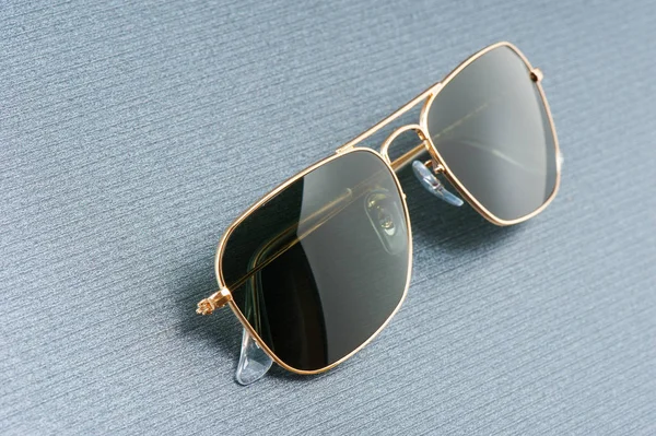Men Accessories Closeup Sunglasses Gold Frame — Stock Photo, Image