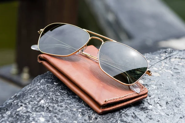 Accessories Closeup Sunglasses Gold Frame — Stock Photo, Image