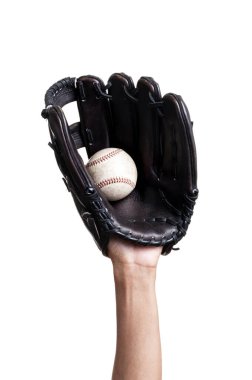 catching baseball with leather baseball glove over white background clipart