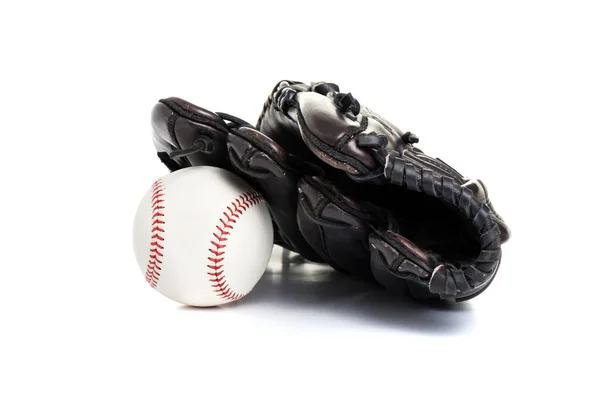 Schokoladenbrauner Baseballhandschuh Mit Ball Auf Weißem Hintergrund — Stockfoto