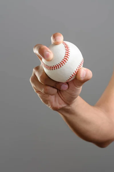 Béisbol Primer Plano Mano Del Hombre Aislado Sobre Fondo — Foto de Stock