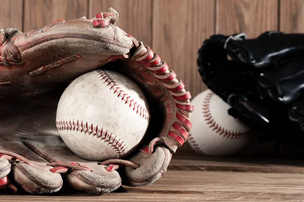 Guanto Baseball Baseball Tavola Legno Concetto Sportivo — Foto Stock