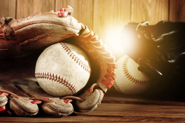 Guanto Baseball Baseball Tavola Legno Concetto Sportivo — Foto Stock