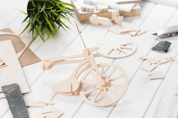 Balsa wood bicycle model kits, Hobby and leisure concept