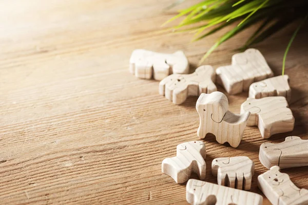 Toys Background Cute Wooden Toy Animal Wood Board Tiny Toys — Stock Photo, Image