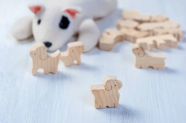 Cute Wooden Toy Animal Wood Board Tiny Toys Shallow Depth — Stock Photo, Image