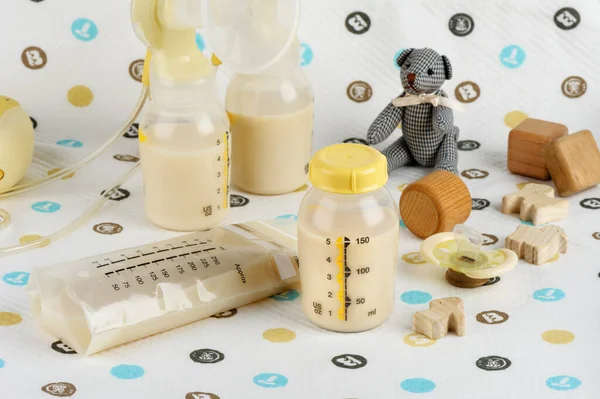 Bottle Mother Breast Milk Breast Milk Storage Handling Concept — Stock Photo, Image