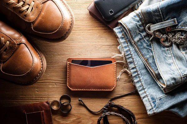 men's leather accessory, handmade vegetable tanned leather minimalist wallet