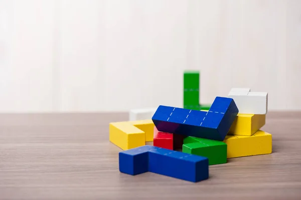 Colorido Quebra Cabeça Madeira Blocos Brinquedo Blocos Construção Madeira Com — Fotografia de Stock