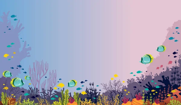 Illustration Vectorielle Avec Récif Corallien Poissons Tropicaux Sur Fond Marin — Image vectorielle