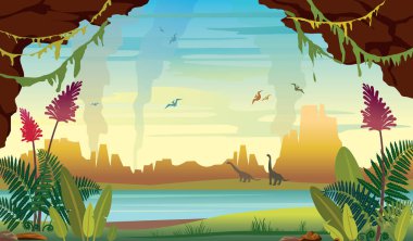 Dinosaurs and prehistoric nature. clipart