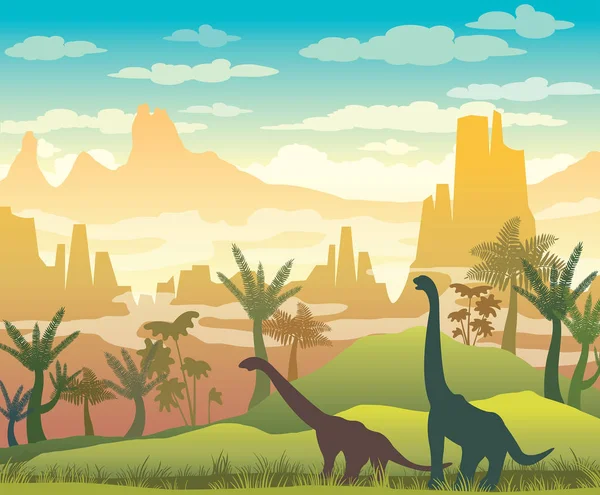 Dinossauros e natureza pré-histórica . —  Vetores de Stock