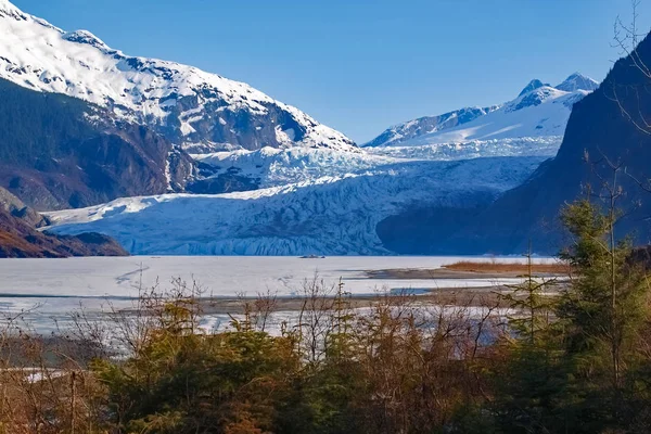 Mendenhall Gletsjer Juneau Alaska Rechtenvrije Stockafbeeldingen