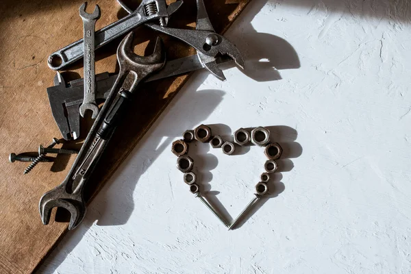 father\'s day, happy dad day, heart shaped screws and nuts