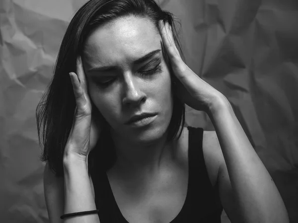 Dor Cabeça Stress Retrato Mulher Jovem — Fotografia de Stock