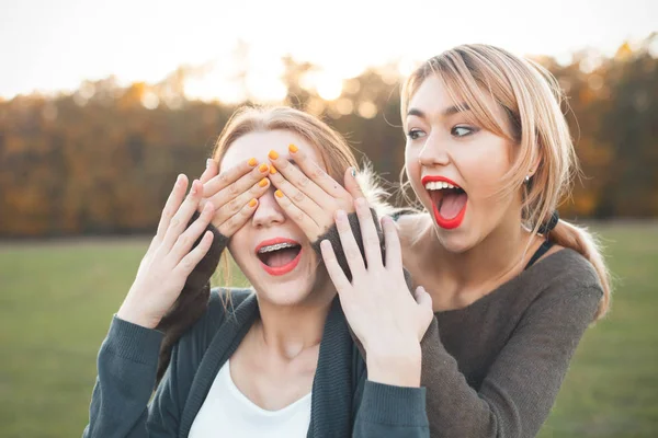 Genç Kadın Dışarıda Eğleniyor Iyi Dostlar — Stok fotoğraf