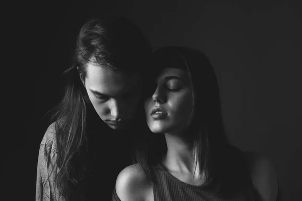 Passionate Couple Love Black White Low Key — Stock Photo, Image