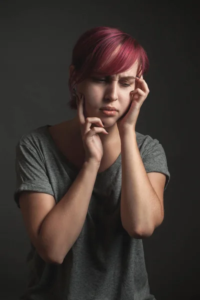 Ritratto Donna Triste Con Capelli Rossi — Foto Stock