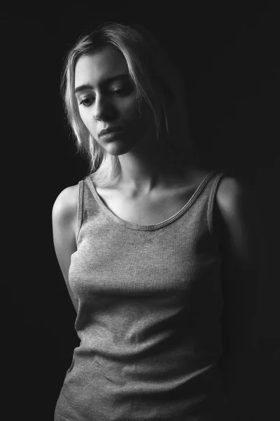 Sad Young Woman Low Key Portrait — Stock Photo, Image