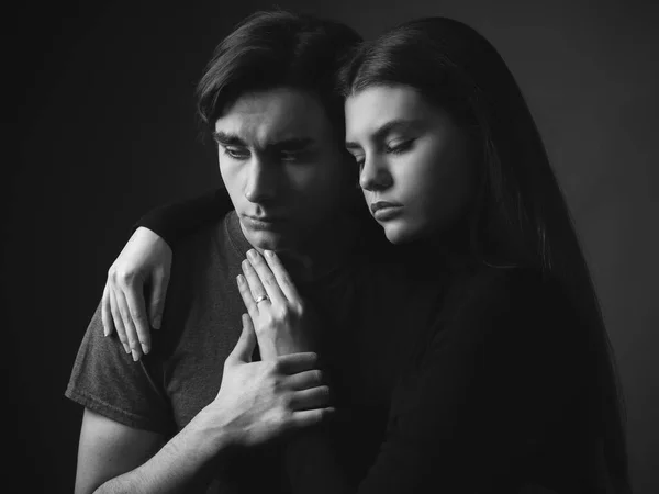 Casal Apaixonado Chave Amor Preto Branco — Fotografia de Stock