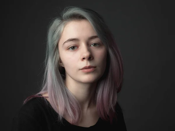 Portrait Attractive Girl Dyed Hair — Stock Photo, Image