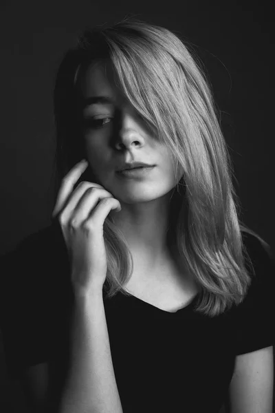 Beautiful young woman. Black and white portrait