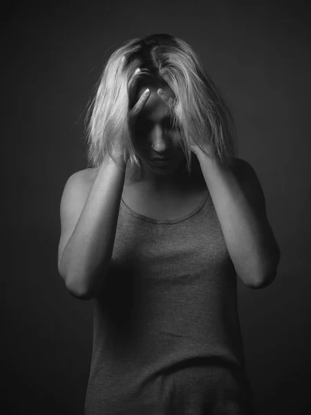 Portrait Sad Woman Black White — Stock Photo, Image