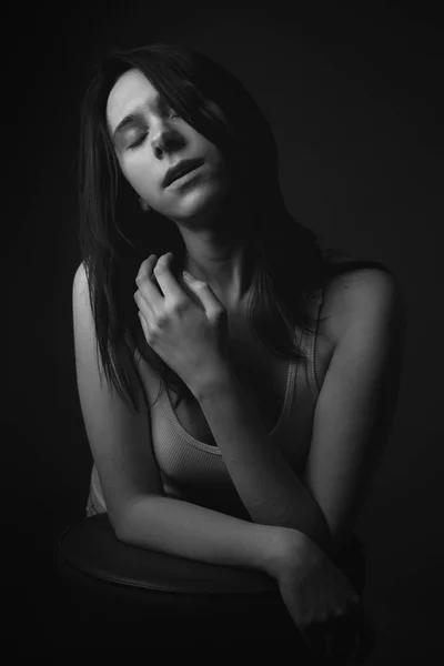 Portrait Androgynous Girl Black White — Stock Photo, Image