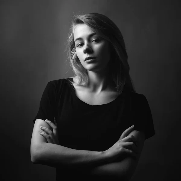 Portrait Beautiful Young Woman Black White — Stock Photo, Image