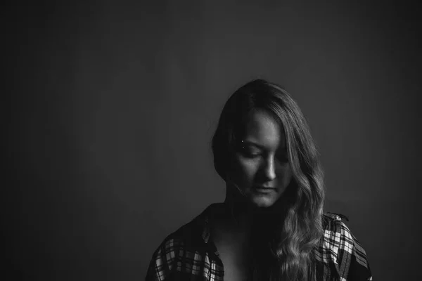 Retrato Mulher Depressão Preto Branco — Fotografia de Stock