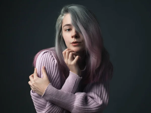 Portrait Beautiful Young Woman Sweater — Stock Photo, Image