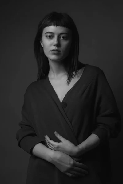 Classic Portrait Young Woman Studio Black White — Stock Photo, Image