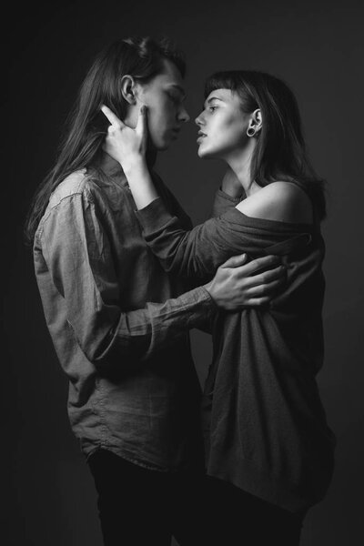 Portrait Young Beautiful Couple Black White Stock Picture