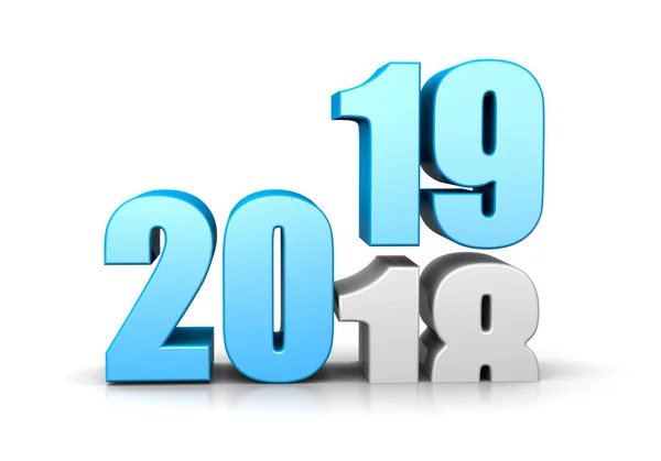 Blue 2019 Year Number Text Top 2018 White Background Illustration — стоковое фото