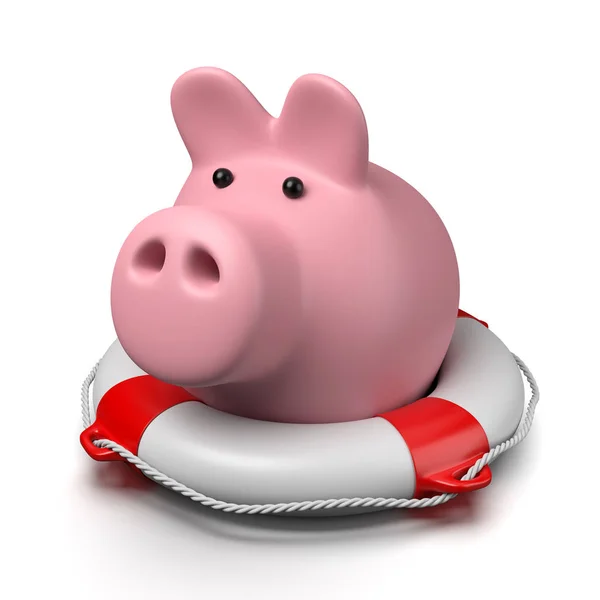 Pink Piggy Bank Lifebuoy White Background Illustration — Stock Photo, Image