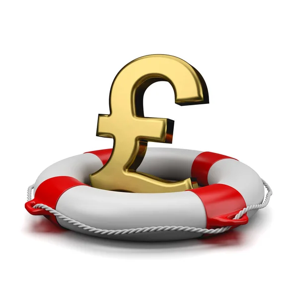 Gold Pound British Currency Symbol Shape Lifebuoy White Background Illustration — Stock Photo, Image
