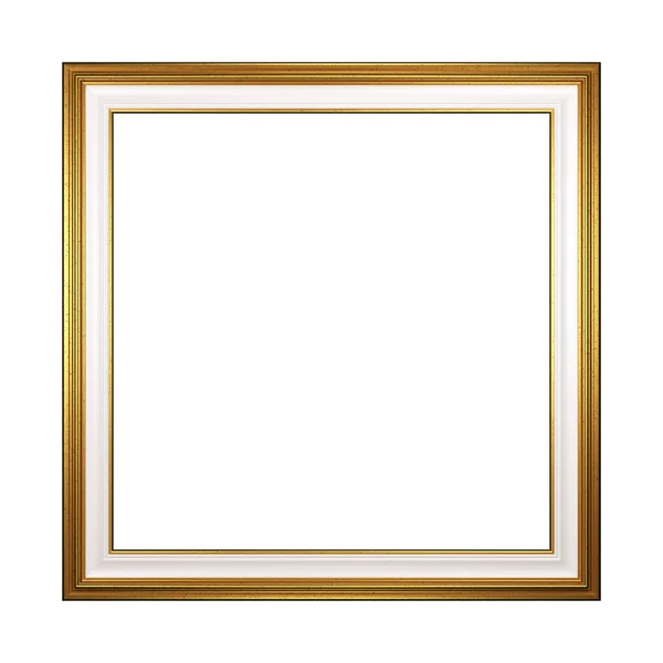 Classic Square Empty Golden Picture Frame Isolated White Background Render — Stock Photo, Image