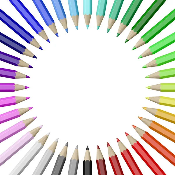 彩色木铅笔彩虹在白色背景插图的圆圈中排列 — 图库照片