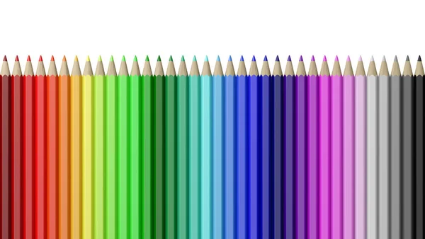 Arcobaleno Matite Legno Colorato Allineato Isolato Sfondo Bianco Illustrazione — Foto Stock