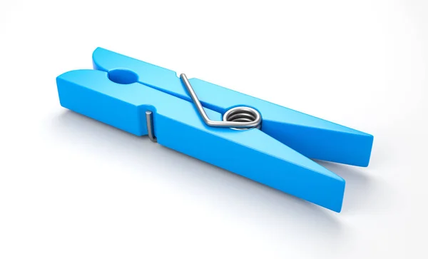 One Blue Plastic Clothespin White Background Illustration — Stock Photo, Image